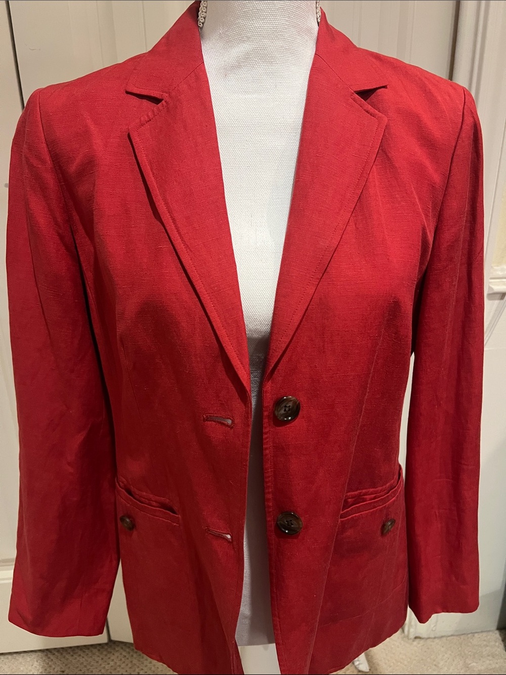 Talbots Red Single-Breasted Tailored Silk & Linen Blazer
